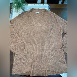 American Eagle Waffle Knit Sweater Women’s Medium Oversized V Neck Rust Brown